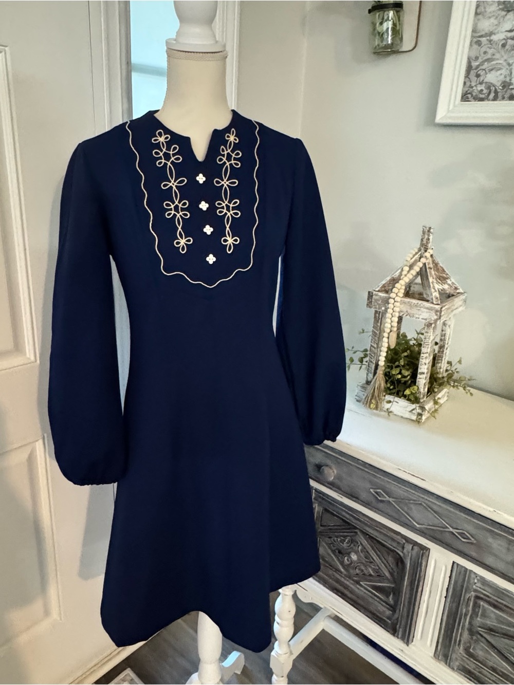 Vintage 1970s Montgomery Ward Navy Blue Dress SizeMedium (Approx. 6/8)